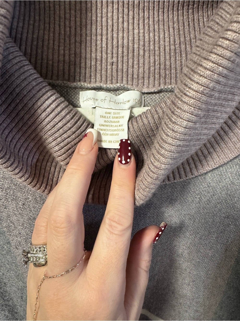 House of Harlow 1960 Taupe Ribbed Cowl-Neck Sweater